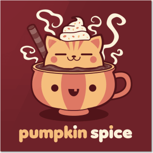 Pumpkin Spice Kawaii Kitty Posters and Art